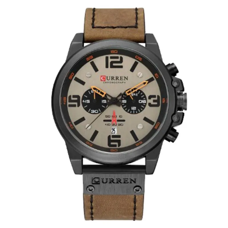 Reloj Curren 8314 café claro, de frente sobre fondo blanco
