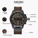 Diagrama de funciones del Curren 8314: pantalla 24 horas, subesferas de minuto y de segundo, iniciar y parar, reiniciar, ajustar la hora, ajustar el calendario y calendario