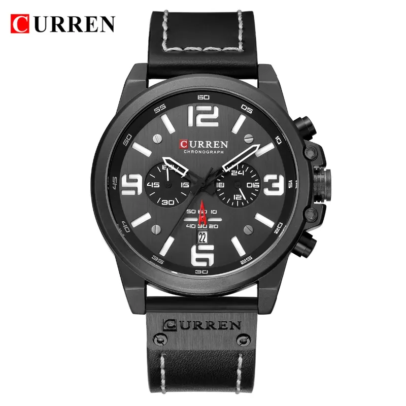 Reloj Curren 8314 negro, de frente sobre fondo blanco