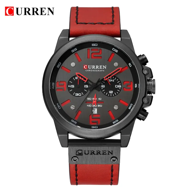 Reloj Curren 8314 rojo, de frente sobre fondo blanco