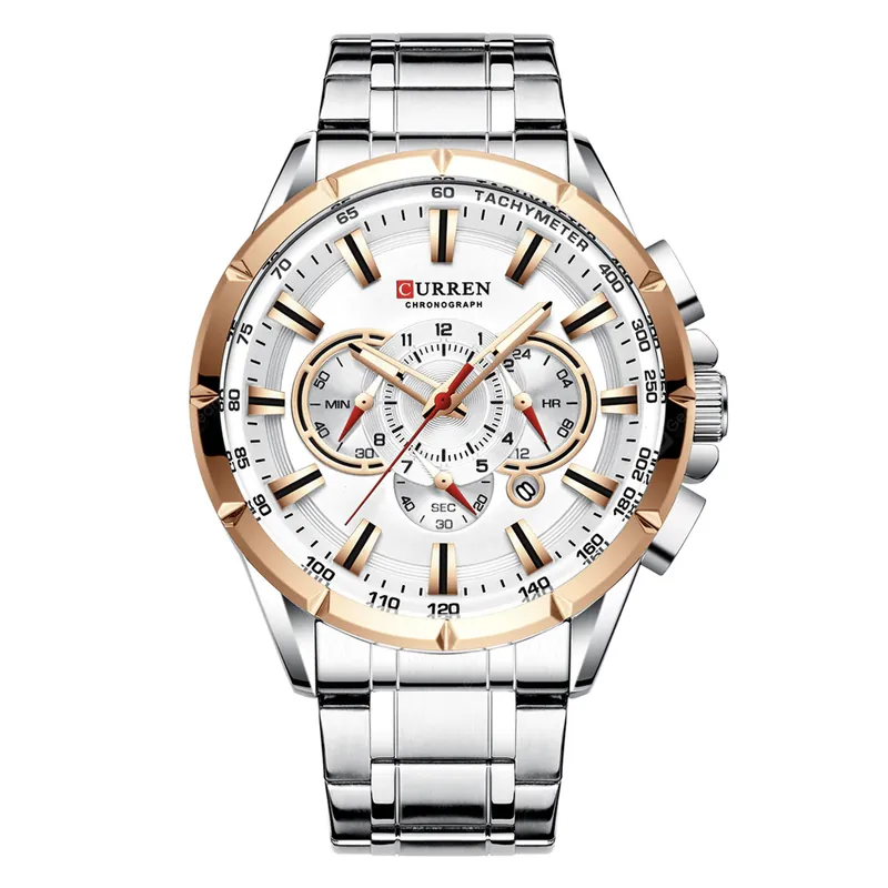 Reloj Curren 8363 plateado con esfera blanca, de frente