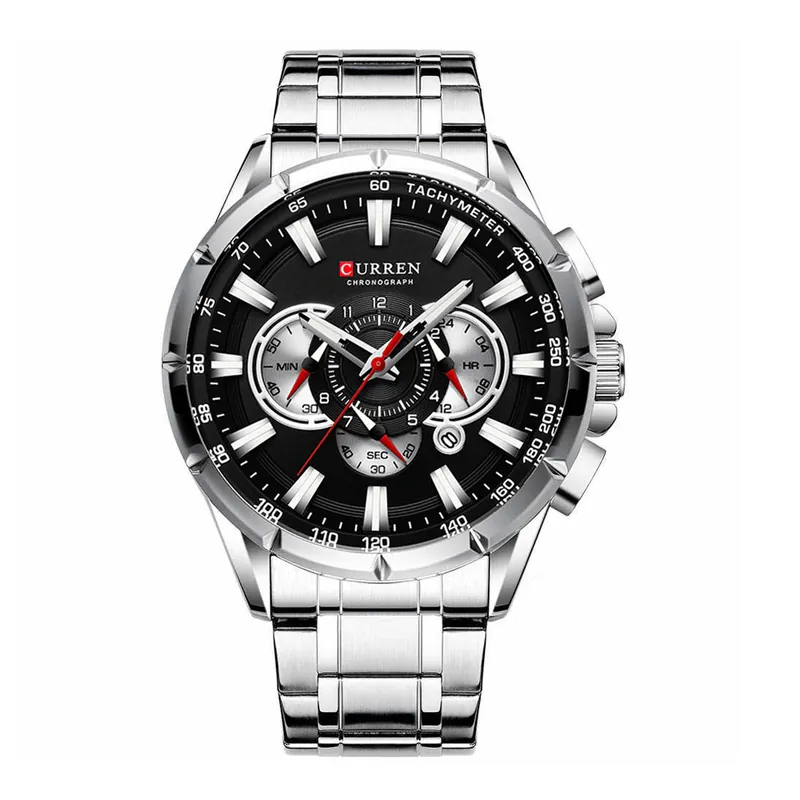 Reloj Curren 8363 plateado con esfera negra, de frente