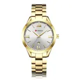 Reloj Curren 9007 para mujer, dorado con esfera plateada, de frente