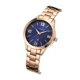 Reloj Curren 9007 para mujer, oro rosa con esfera azul, de frente