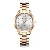 Reloj Curren 9007 para mujer, oro rosa con esfera plateada, de frente